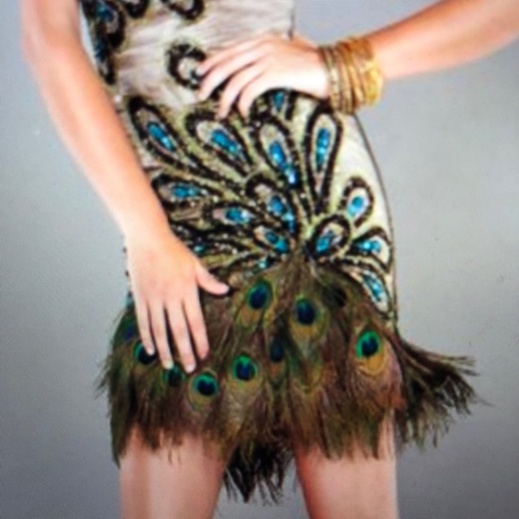 NEW!! SHORT Peacock Beaded Feather Dress #770 - Picture 4 of 5